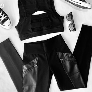 FAUX LEATHER ACCENT LEGGINGS